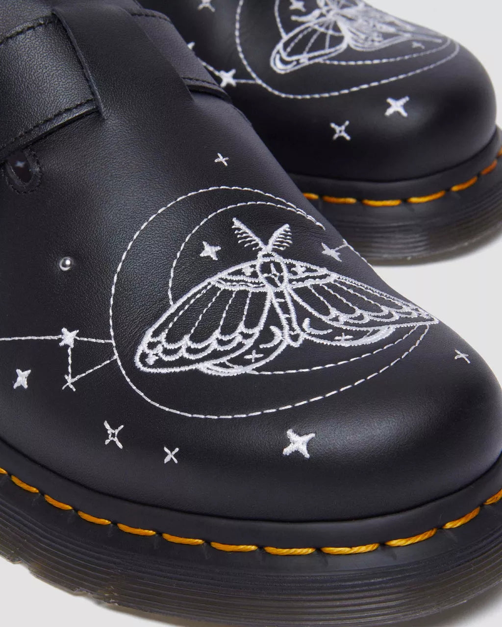 Celestial Moth Embroidered Leather Mules