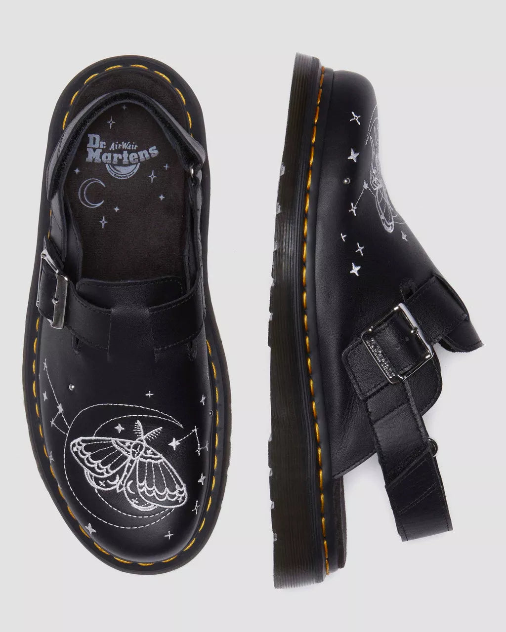 Celestial Moth Embroidered Leather Mules